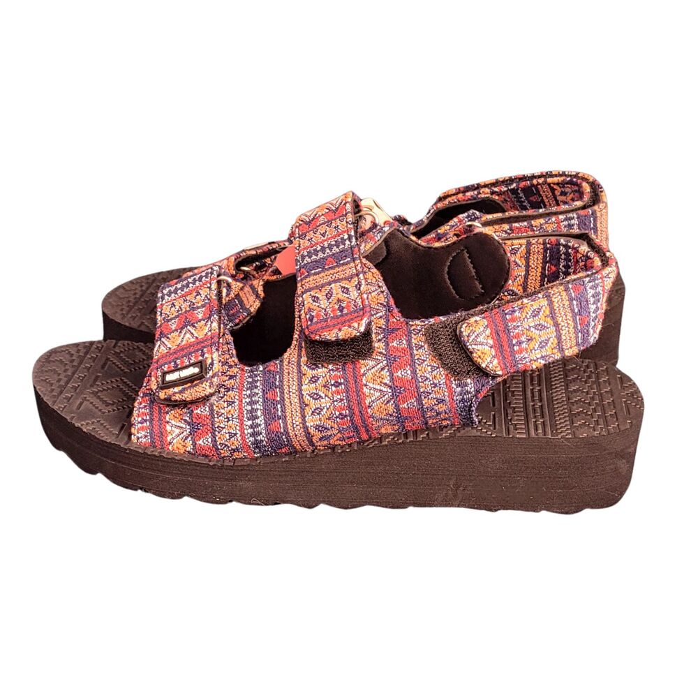 Muk Luks Navy Multi Women's 8 Lightweight Rubber Sole Southwestern Velcro Sandal - Picture 4 of 8